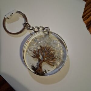 Tree Design Keychain with Silver Ring